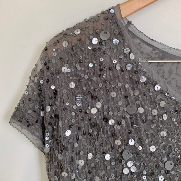 Gold Hawk Sequin Silk Renoir Tunic Grey Large - Picture 4 of 8